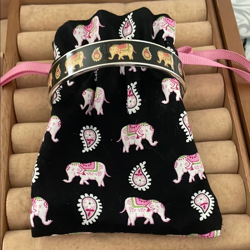 Vera Bradley Bracelet with Black Elephant Print Pouch with Pink Accents